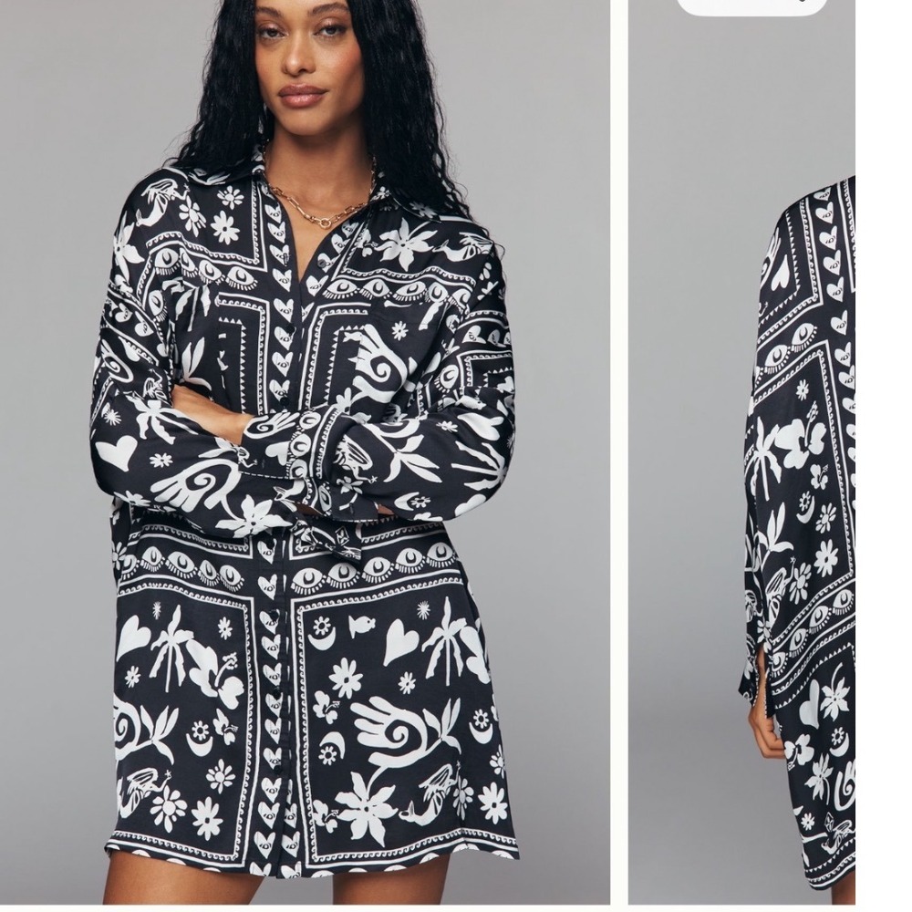 Anthropologie Corey Lynn Calter Printed Oversized Mini Shirtdress XS Petite